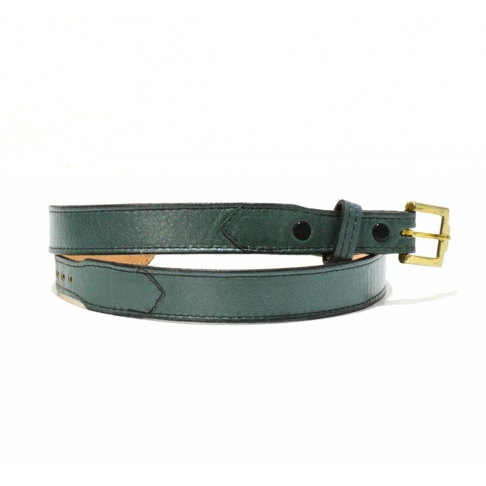80s Vintage Justin Western Belt Women S Green Leather Gold Tone Buckle USA